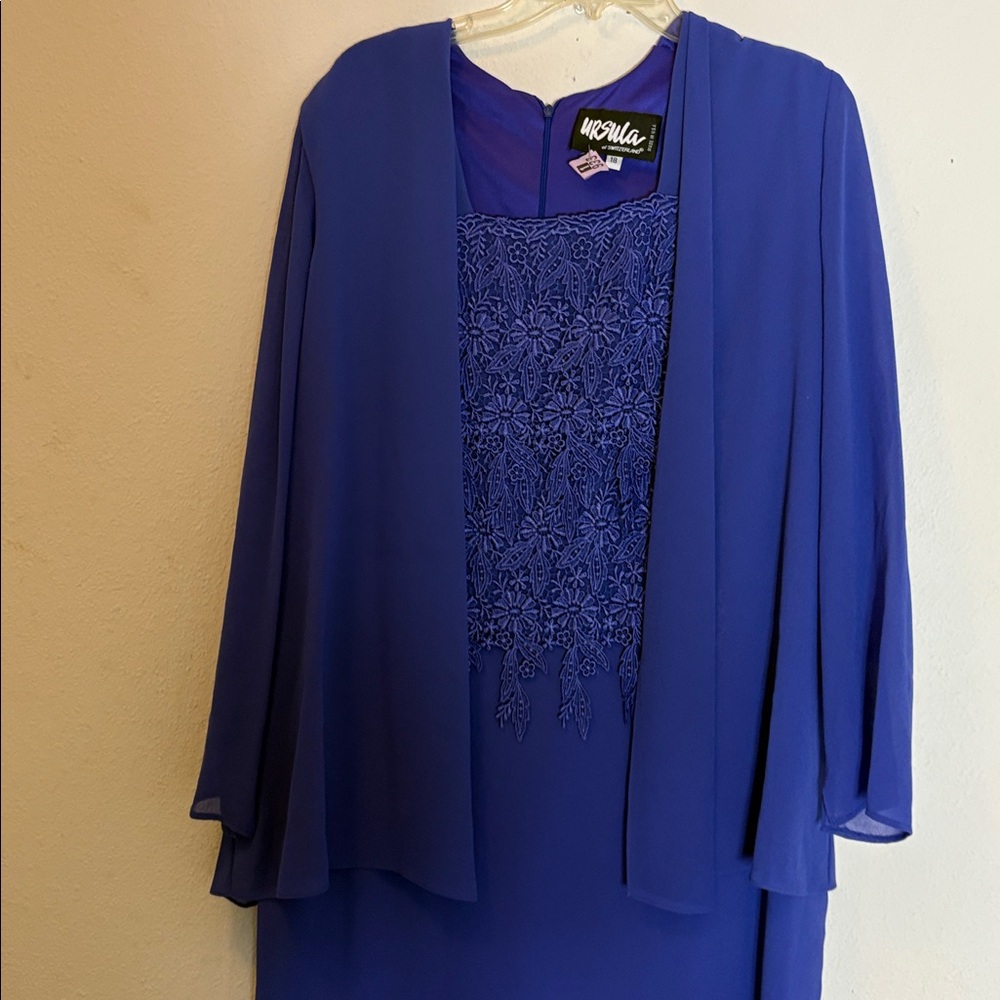 Vintage Ursula of Switzerland Blue Lace Embellished 18